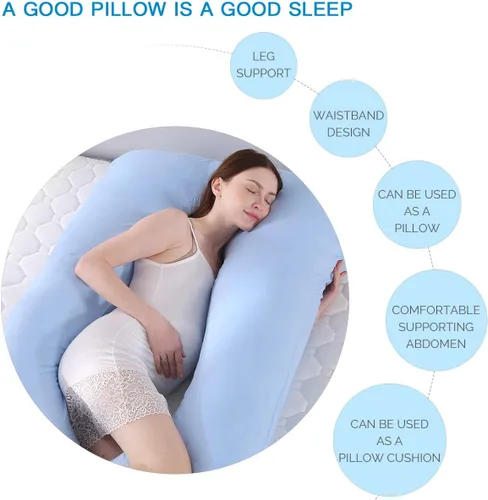 Vista 3 de Almohada de embarazo grande en forma de U de cuerpo completo con funda de almohada de algodón reemplazable y lavable para mujeres embarazadas que