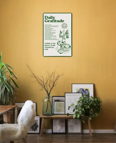 Vista 5 de CUUCTGDA Póster de metal inspirador verde bohemio para habitación, decoración estética de gratitud diaria, letreros de hojalata para el hogar