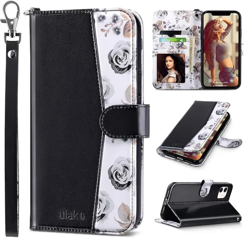 Vista 13 de ULAK - Funda tipo cartera compatible con iPhone 11 para mujer, diseño de flor [RFID Blocking] Premium PU Leather Folio Flip Cover with Card