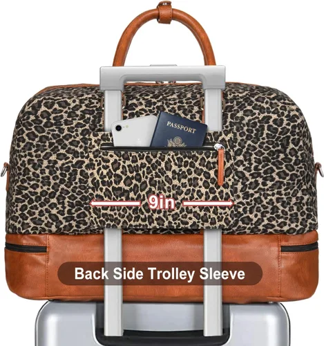 Vista 4 de Bolsa de viaje de lona grande para mujer, bolsa de viaje de lona con compartimento para zapatos de 21 pulgadas para mujeres y hombres, juego de 3