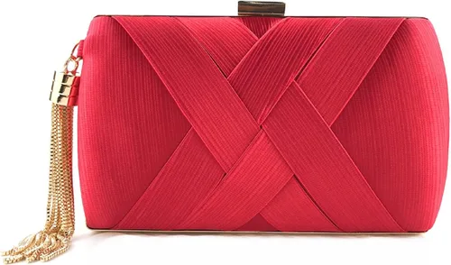 Vista 10 de Elegante bolso de mano de seda con colgante de borla para mujer, para novia, boda, graduación, fiesta de noche
