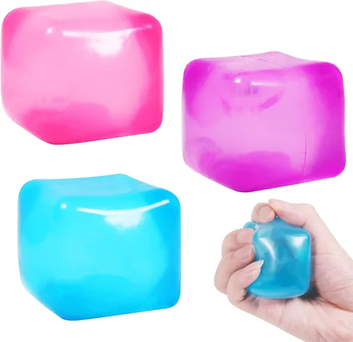 Vista 17 de 2 paquetes de cubos de estrés, pelotas de estrés flexibles para adultos y niños, juguete para aliviar la ansiedad, forma cuadrada con relleno