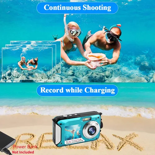 Vista 5 de Cámara impermeable de 10 pies doble pantalla selfie impermeable cámara digital compacta 48MP cámara submarina para esnórquel 2.7K Full HD grabadora