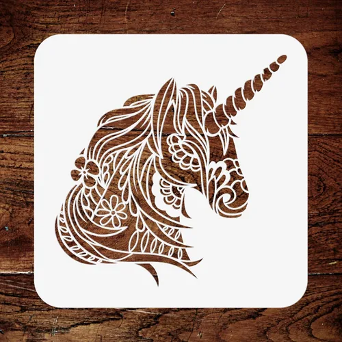 Vista 8 de Plantillas para paredes: Plantilla de cabeza de unicornio, 10 x 10 pulgadas (L) - Caballo tribal decorativo, unicornio