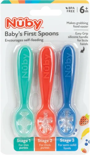Vista 7 de Nuby Set de primeras cucharas para bebé - (3 paquetes) Utensilios de alimentación para bebés - 6+ meses Multicolor