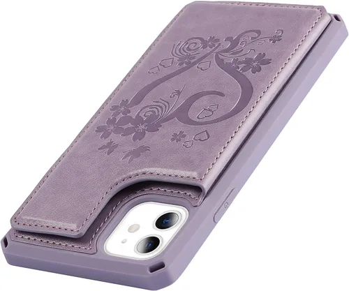 Vista 9 de iCoverCase Funda compatible con iPhone 11 con tarjetero para mujer, bloqueo RFID en relieve, piel sintética con correa de muñeca de 6.1 pulgadas