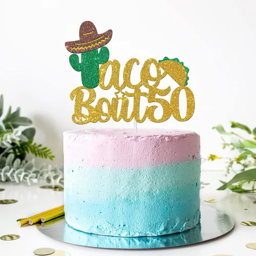 Vista 5 de Taco Bout 50-G - Decoración para pastel de 50 años, temática de fiesta mexicana, decoración de fiesta de cumpleaños número 50 y fabulosa, decoración