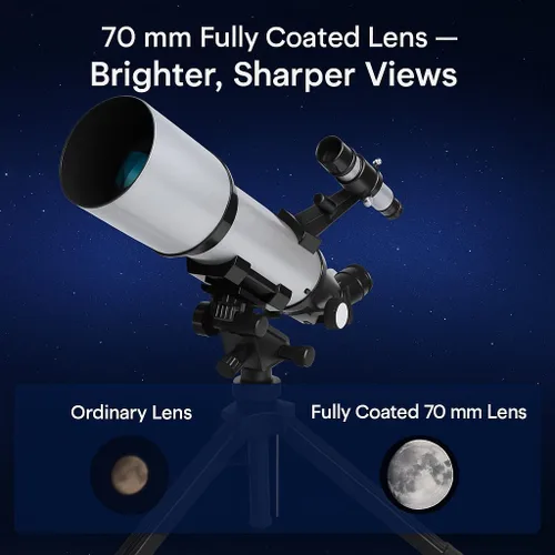 Vista 2 de BARSKA Starwatcher telescopio refractor de 400 x 70 mm con trípode de mesa y funda de transporte