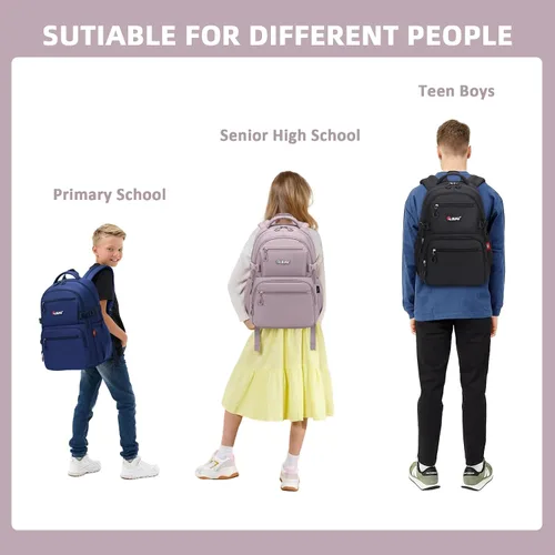 Vista 7 de ASKSKY Mochila para la escuela, mochila ligera para niños y niñas, mochila escolar para adolescentes, para hombres y mujeres, Púrpura, gris