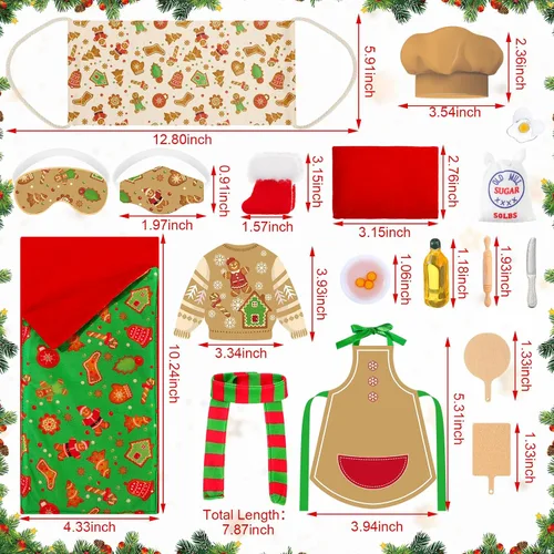 Vista 3 de Kacctyen 12 piezas de saco de dormir elfo muñeca temática de hornear accesorios de Navidad incluye muñeca de Navidad, saco de dormir, albornoz