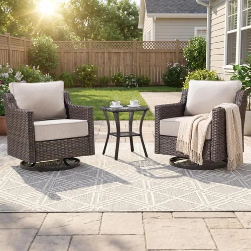 Vista 63 de Belord Sofá de patio exterior acolchado de 3 asientos de lujo de 6 pulgadas Cojín de mimbre marrón/beige de 6 pulgadas
