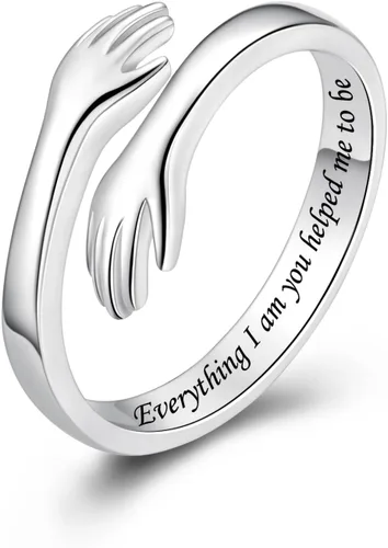 Vista 17 de Anillos de abrazo de plata esterlina S925 para mujeres, adolescentes y niñas, anillo ajustable para nieta, hija, esperanza, promesa, amistad, anillo