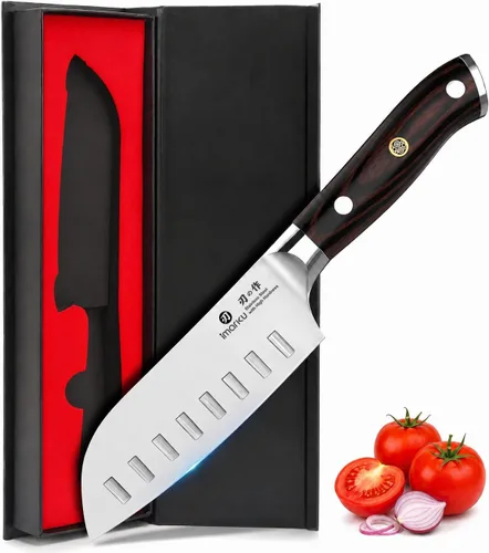 Vista 17 de imarku Cuchillo japonés Santoku de 7 pulgadas, 10Cr15CoMoV de 3 capas de Cuchillo de chef de cocina ultra afilado de alto carbono 59±2 HRC, afilado