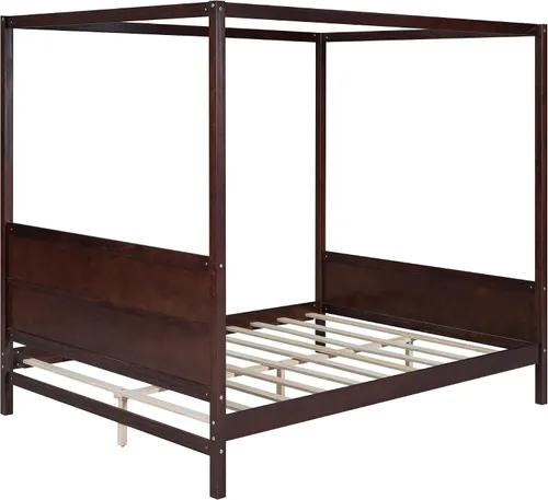 Vista 4 de Harper & Bright Designs Marco de cama moderno tamaño Queen, plataforma de madera con cabecera y estribo, soporte de listones, no necesita somier