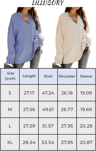 Vista 5 de LILLUSORY Suéter de otoño de gran tamaño con cuello en V para mujer 2022 sexy de manga larga suéter de punto tipo túnica