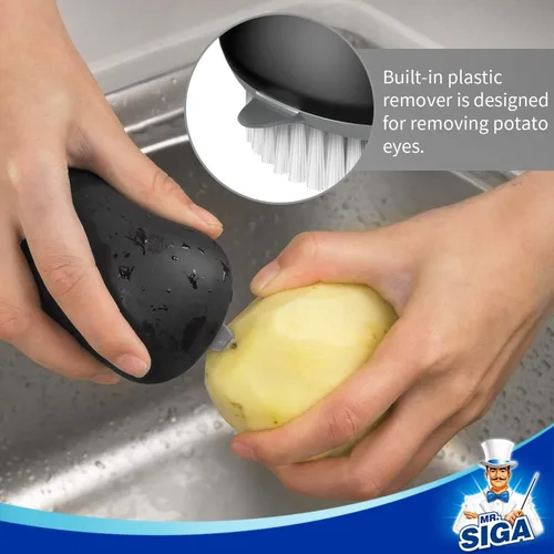 Vista 2 de MR.SIGA Cepillo de limpieza de frutas y verduras con agarre cómodo antideslizante, paquete de 2, color negro