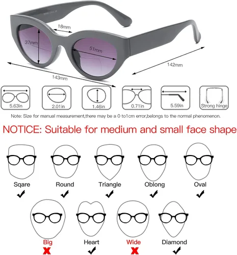 Vista 3 de Bevi Gafas de sol clásicas de lectura completa Cateye para mujer con lentes flexibles y fuertes para mujer