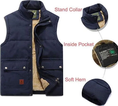 Vista 3 de XinYangNi Men's Winter Warm Outdoor Padded Puffer Vest Thick Fleece Lined Sleeveless Jacket