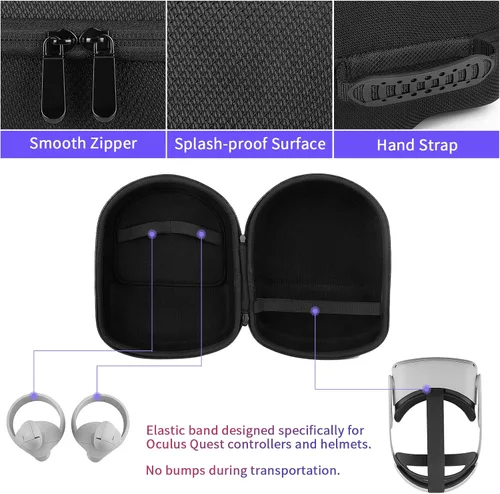 Vista 4 de YINKE Funda para Oculus Quest 2 con correa Elite, funda protectora de viaje, bolsa de almacenamiento