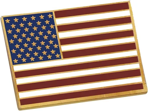 Vista 4 de Insignia de solapa con bandera americana, enchapada en oro, rectangular., oro con revestimiento de latón, goldrectangleUSAmade1776