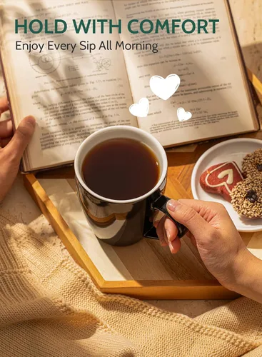 Vista 4 de Sweese Tazas de café de porcelana – 16 onzas (arriba al borde) para café, latte, té, cacao, juego de 4, negro