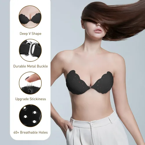 Vista 3 de Niidor Sticky Bra Breathable Strapless Bra Adhesive Push Up Backless Bras for Women