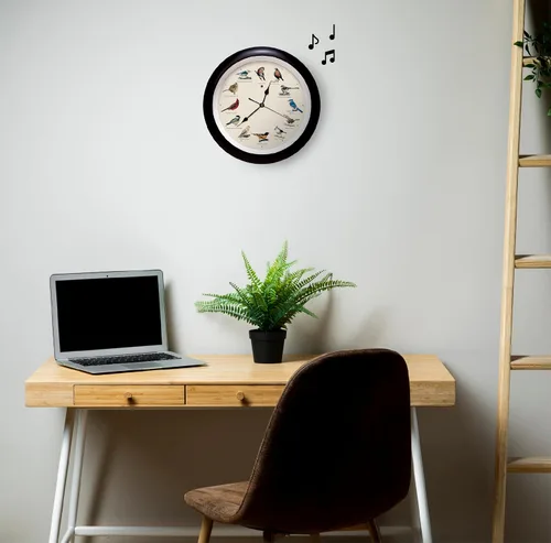Vista 3 de Mark Feldstein, Reloj de Pared Original con Pájaro Cantante, 13 Pulgadas, Negro