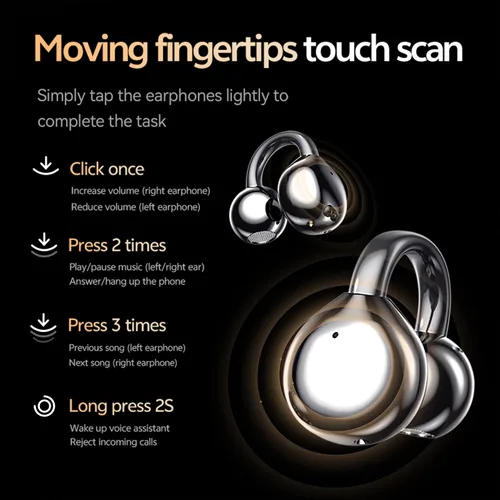 Vista 7 de Auriculares con clip, auriculares abiertos inalámbricos Bluetooth 5.4 con micrófono, auriculares con clip de oreja, mini auriculares para correr