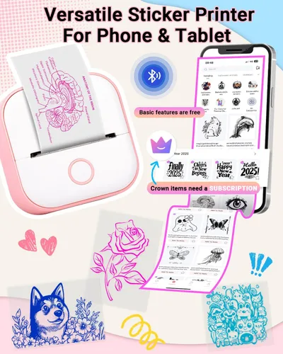 Vista 4 de Memoking T02 Mini impresora térmica, mini impresora de la etiqueta engomada Rosa