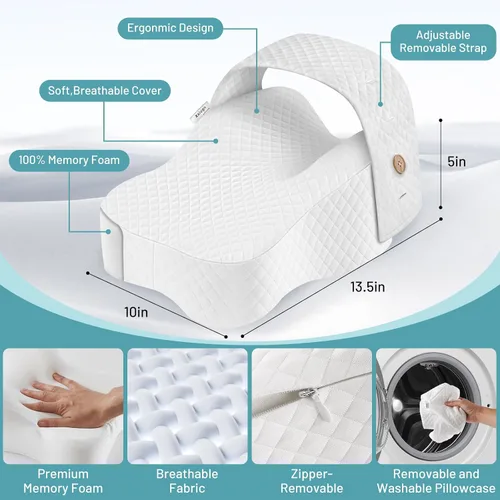 Vista 2 de Almohada de rodilla para personas que duermen de lado Alineación de columna vertebral y soporte de cadera con espuma viscoelástica ajustable