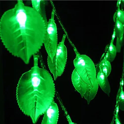 Vista 2 de Guirnalda de luces de hoja verde, 8 pies/8.2 ft, 20 LED, funciona con pilas, luces de hadas de hojas verdes con control remoto, perfecta