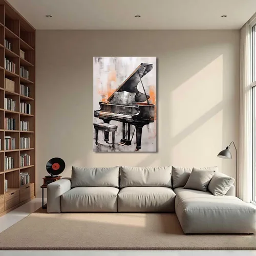 Vista 5 de BJYCHG Lienzo de piano para pared, estudio de música, decoración de habitación, instrumentos musicales, impresiones de imágenes retro abstractas