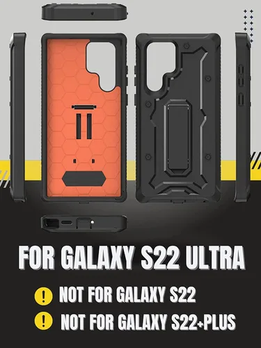 Vista 3 de CaseBorne Diseñada para Samsung Galaxy S22 Ultra 5G Case (2022), cuerpo completo multicapa resistente con soporte [sin pantalla] - Negro carbón