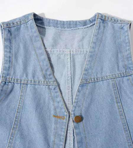 Vista 5 de Ladyful Chaleco de mezclilla sin mangas con cuello en V y botones para mujer