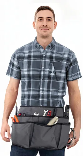 Vista 9 de Delantal para herramientas, soporte magnético para puntas, espalda cruzada, 18 bolsillos, color negro Oxford Canvas, Quick-Release Buckle, Double