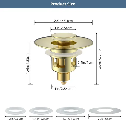 Vista 8 de Hibbent Paquete de 2 Tapones Universales de Todo Metal para Lavabo de Baño para Lavamanos de 1.1''~2.3'', Colador de Desagüe de Lavabo Emergente