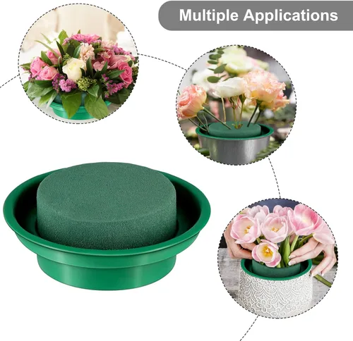 Vista 7 de Hahood Paquete de 8 rondas de espuma floral verde en cuencos, kit de arreglo floral para flores frescas y artificiales, 4.7 pulgadas de diámetro
