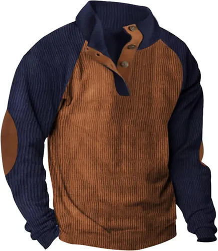 Vista 2 de Comigeewa Sudadera con capucha para hombre cuello alto botones Color Patchwork sudaderas manga larga ropa deportiva holgada