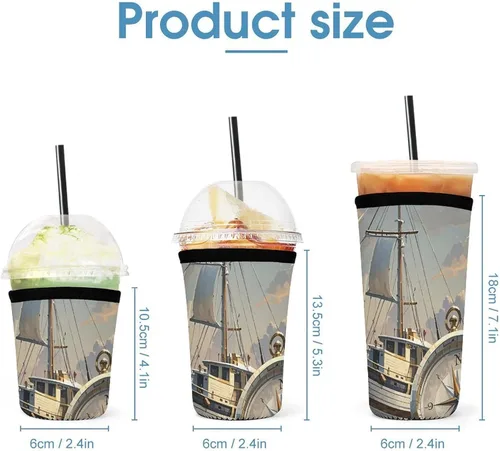 Vista 2 de Ship And Compass Reusable Insulated Neoprene Iced Coffee Cup Sleeves 3 Sizes Diving Material Cup Durable Beverage Covers for Cold Coffee Tea Drinks