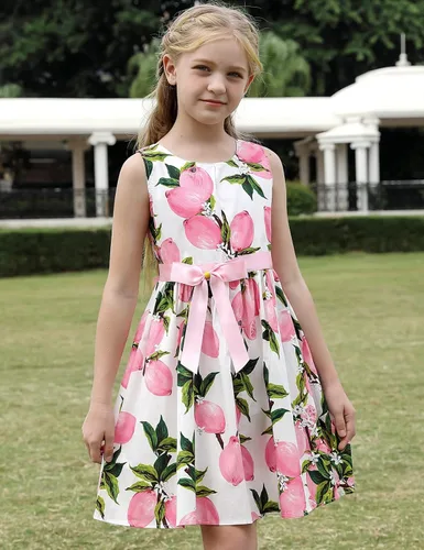 Vista 2 de Vestido de verano para niña, de algodón, con diseño floral
