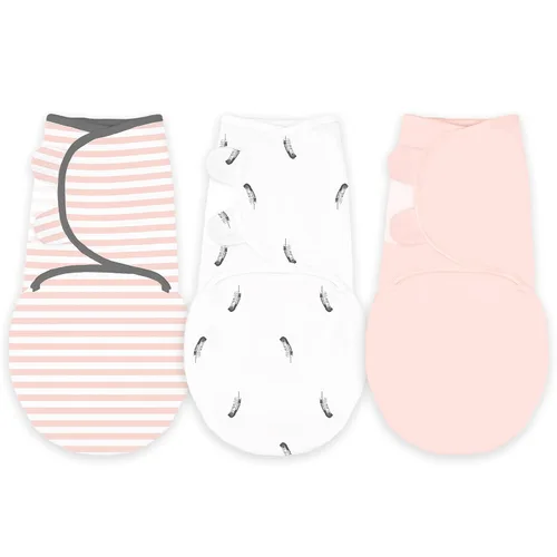 Vista 8 de Increíble manta para bebé con envoltura ajustable., Pequeña pluma, rayas y sólido., S, Rosado sólido