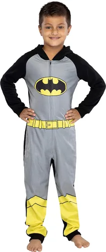 Vista 2 de DC Comics - Disfraz de superhéroe con capucha para niños grandes, pijama sin pies