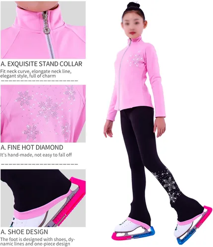 Vista 3 de Chaqueta de patinaje artístico con pantalones para adultos y niños, pantalones largos, patinaje sobre hielo, ropa deportiva cálida, traje
