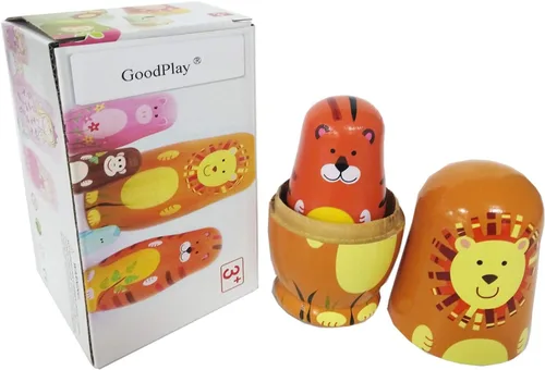Vista 5 de GoodPlay Muñeca de anidación de animales de dibujos animados de madera 5pcs popular hecho a mano regalos de juguete
