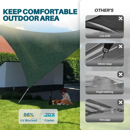 Vista 41 de Coarbor Toldo tipo vela de 2 x 2 x 2 pies, para exteriores, resistente, triangular, tela para patio, jardín, terraza, pérgola (beige)