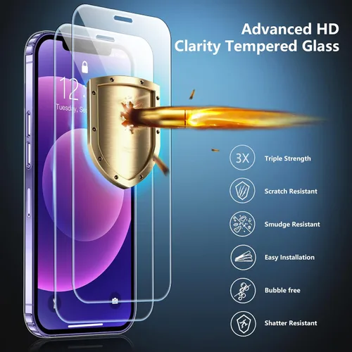 Vista 5 de SPIDERCASE Funda diseñada para iPhone 12/iPhone 12 Pro, transparente, no amarillea, con 2 protectores de pantalla de vidrio templado, funda delgada