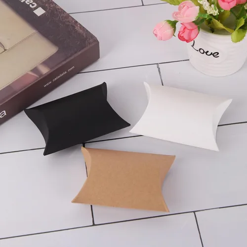Vista 9 de MANCHAP 200 cajas de almohada de papel kraft blanco de 3.5 x 2.5 pulgadas, pequeñas cajas de dulces blancos, cajas de agradecimiento para recuerdos