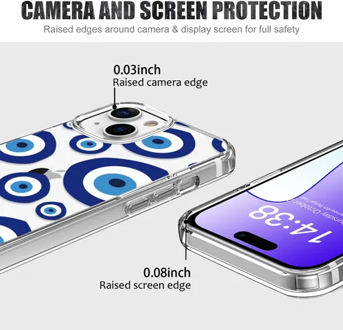 Vista 4 de LUHOURI Funda para iPhone 15 con protector de pantalla – Cristal acrílico transparente – Diseños de moda para mujeres y niñas – Funda protectora