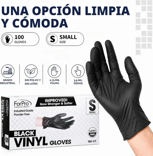 Vista 8 de ForPro Disposable Vinyl Gloves, 3.9 Mil, Powder & Latex-Free, Food Safe Negro