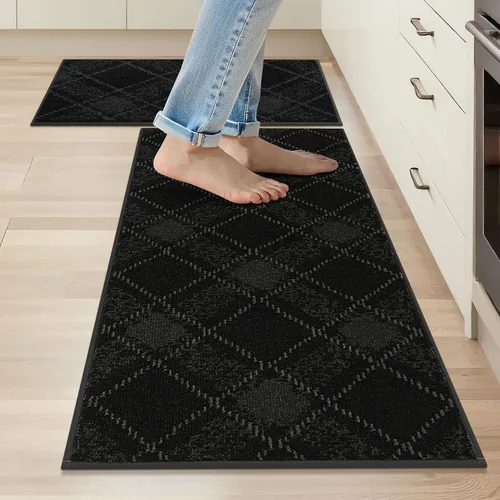 Vista 9 de COSY HOMEER Juego de alfombras y tapetes de cocina 2 piezas antideslizantes, suaves alfombras de cocina para piso absorbentes y resistentes a Gris